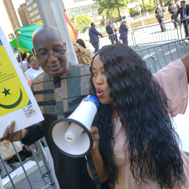 Woman speaking into a megaphone