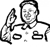 Black and white sketch of heavy set Asian man with hair only on top of head, shaved on the sides and he's smiling and saluting