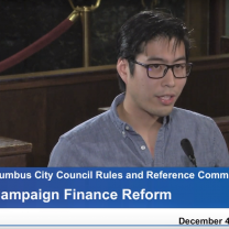 Andrew Lin of Socialist Alternative speaks to Columbus City Council on December 4.