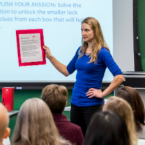 Woman teaching a college class