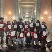 Students posing in the hall