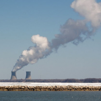 Nuclear plant with smoke spewing out