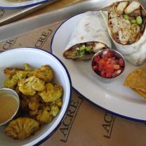 Cauliflower with peanut sauce and Moo Shu Wrap with tofu