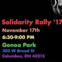 Black background and words Solidarity Rally '17 November 17th and more info about the event