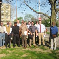 Newly-elected members of the Franklin County Democratic Party Central Committee assembled outside Ohio Democratic Headquarters on April 20.