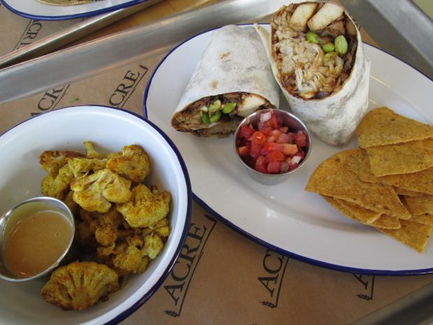 Cauliflower with peanut sauce and Moo Shu Wrap with tofu