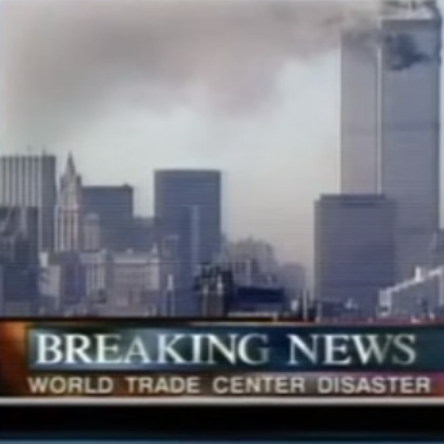 Twin towers burning