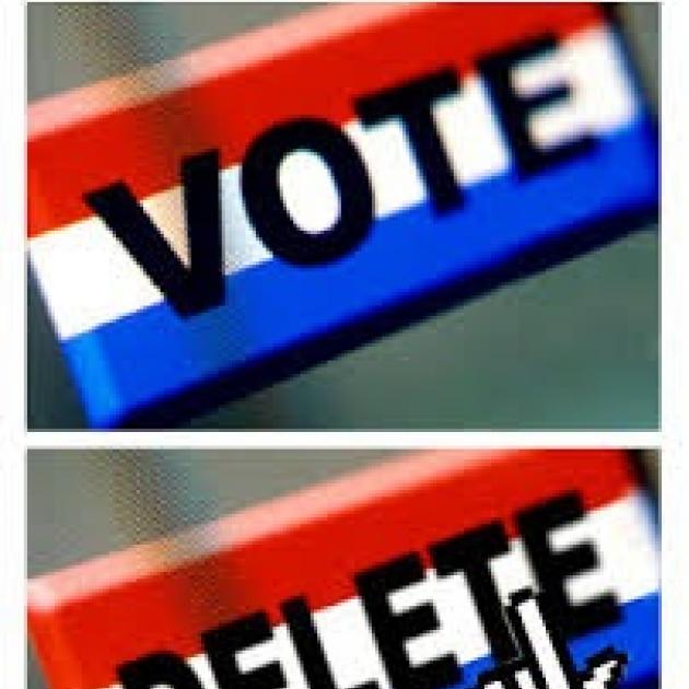 The word vote in one box and the word delete in a bottom box