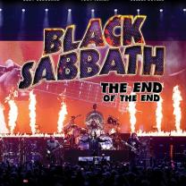 Movie poster with words Black Sabbath the end of the end and them playing in their band on stage in front of a crowd