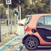 Electric car at a charging station