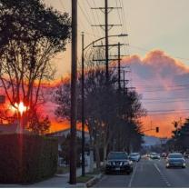 Scene of city street with fires